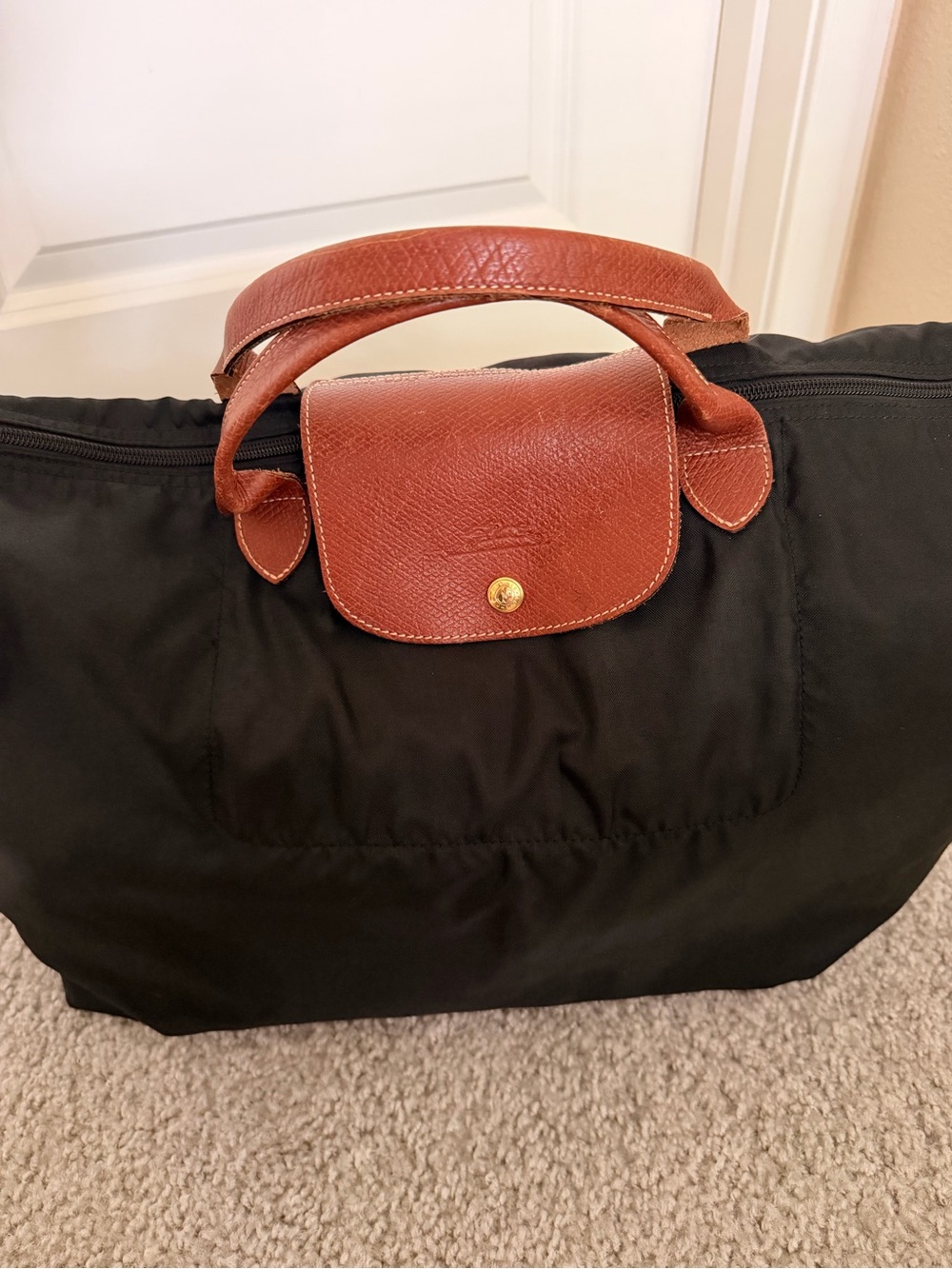 Longchamp Black Nylon Tote with Brown Leather Trim travel bag - Picture 8 of 8